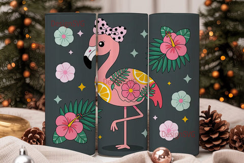 Flamingo Floral 20oz Tumbler Wrap Sublimation DesignSVG 