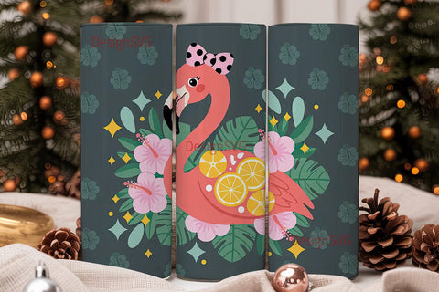 Flamingo Floral 20oz Tumbler Wrap Sublimation DesignSVG 