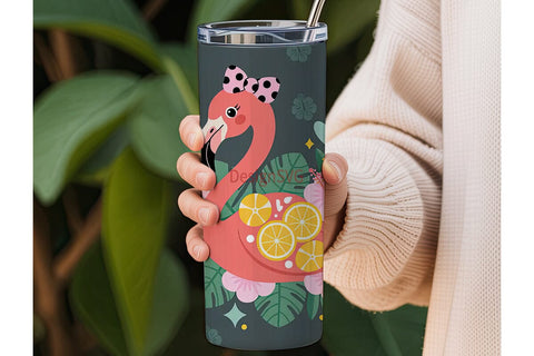 Flamingo Floral 20oz Tumbler Wrap Sublimation DesignSVG 