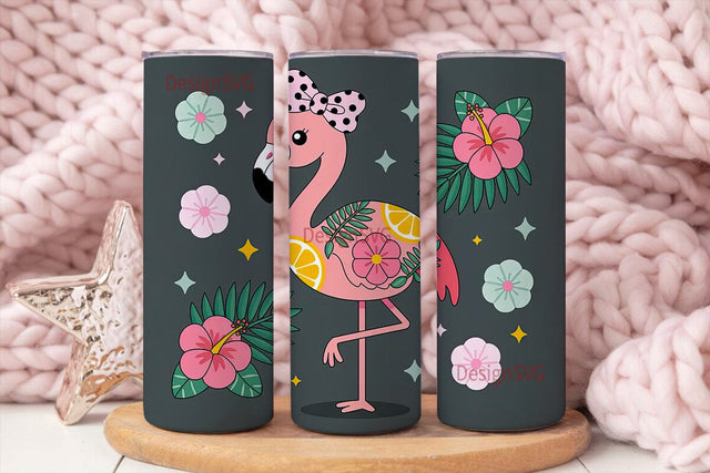 Flamingo Floral 20oz Tumbler Wrap Sublimation DesignSVG 