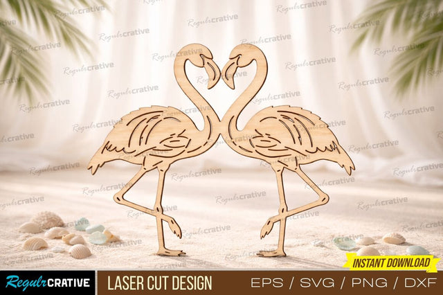 Flamingo Heart Laser Cut Flamingo Heart Laser Cut Design – Romantic Tropical Birds Outline for Craft & Décor SVG Regulrcrative 