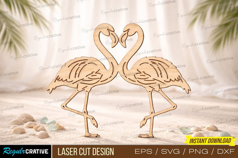 Flamingo Heart Laser Cut Flamingo Heart Laser Cut Design – Romantic Tropical Birds Outline for Craft & Décor SVG Regulrcrative 
