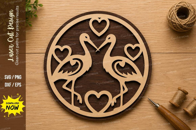 Flamingo Love Heart Circle Wall Art Laser Cut SVG File SVG Regulrcrative 