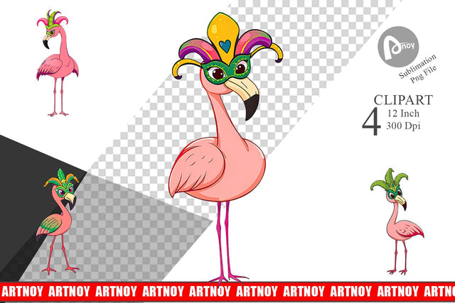 Flamingo Mardi Gras Clipart Sublimation artnoy 
