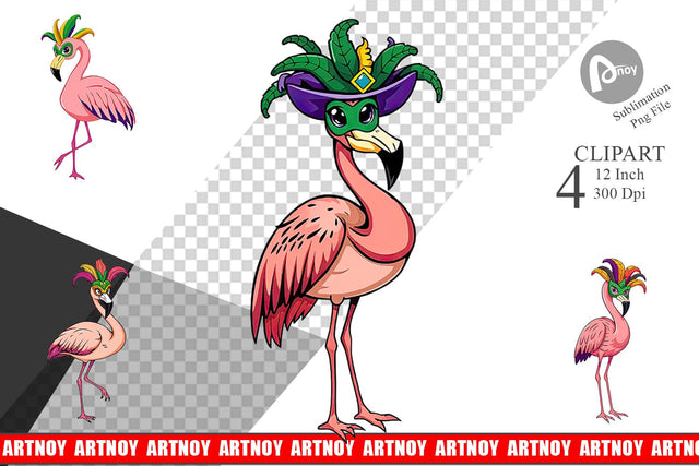 Flamingo Mardi Gras Clipart Sublimation artnoy 