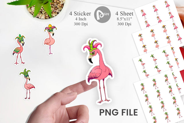 Flamingo Mardi Gras Sticker Sublimation artnoy 
