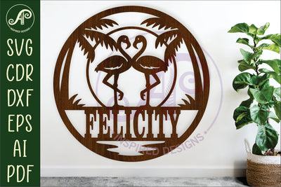 Flamingo Name Sign SVG Tropical Beach Nursery Wall Decor SVG APInspireddesigns 