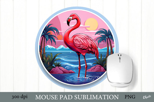 Flamingo on the Beach Sublimation. Round Mouse Pad PNG Sublimation Olga Terlyanskaya 
