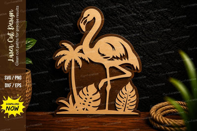 Flamingo Palm Ornament Laser Cut Svg Design SVG Regulrcrative 