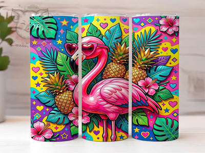 Flamingo Paradise Glow 20oz Tumbler, Flamingo Motif, Paradise Theme, Glow Effect, Tropical Charm, Whimsical Style, Skinny Tumbler, Sublimation PNG Sublimation Lara' s Designs 