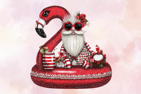 Flamingo Pool Float Christmas Gnome PNG Sublimation SVGArt 