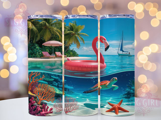 Flamingo Reef Paradise 20oz Tumbler, Flamingo Motif, Reef Theme, Paradise Vibes, Tropical Style, Whimsical Charm, Skinny Tumbler, Sublimation PNG Sublimation SvggirlplusArt 