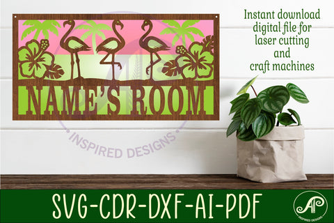 Flamingo scene name sign SVG 3 layer laser cut SVG APInspireddesigns 