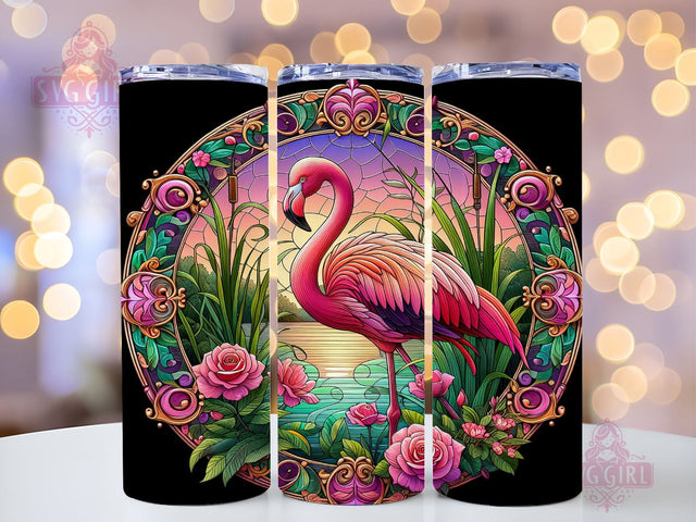 Flamingo Stained Glass 20oz Tumbler Wrap Sublimation Design, Straight Tapered Tumbler Wrap, Pink Bird Tumbler Png, Instant Digital Download Sublimation SvggirlplusArt 