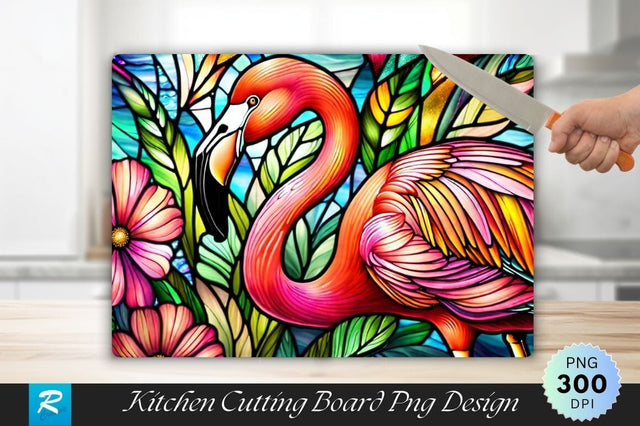 Flamingo Stained Glass Background Cutting Board Sublimation Regulrcrative 