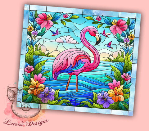Flamingo Stained Glass Floral 20oz Tumbler Png, Straight & Tapered Tumbler Png, Flamingo Glass Tumbler Png, Digital Download PNG Sublimation Lara' s Designs 