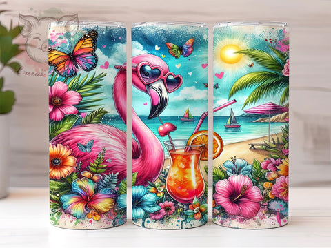 Flamingo Summer, 20oz Tumbler Wrap, Tropical Flamingo, Summer Drinkware, Funny Beach Tumbler, Sublimation PNG, Cute Flamingo Design Sublimation Lara' s Designs 
