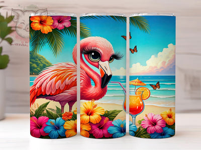 Flamingo Summer, 20oz Tumbler Wrap, Tropical Flamingo, Summer Drinkware, Funny Beach Tumbler, Sublimation PNG, Cute Flamingo Design Sublimation Lara' s Designs 