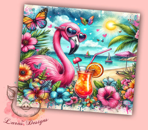 Flamingo Summer, 20oz Tumbler Wrap, Tropical Flamingo, Summer Drinkware, Funny Beach Tumbler, Sublimation PNG, Cute Flamingo Design Sublimation Lara' s Designs 