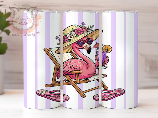Flamingo Summer Beach 20oz Tumbler Wrap, Stylish Flamingo Design, Deck Chair PNG, Funny Flamingo Sublimation, 20oz Tumbler Wrap, Tropical Summer Vibes, Beach Flamingo Wrap Sublimation Lara' s Designs 