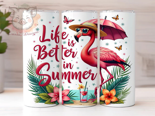 Flamingo Summer Tumbler, Life is Better in Summer, 20oz Tumbler Wrap, Tropical Drinkware, Funny Flamingo Design, Sublimation PNG, Summer Vibes Tumbler Sublimation Lara' s Designs 