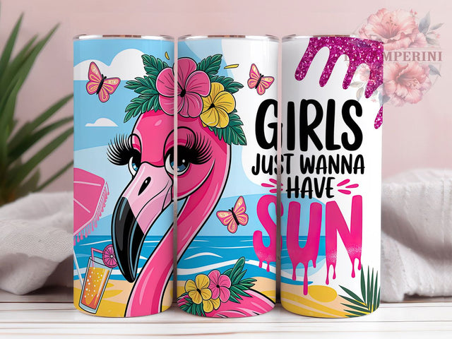 Flamingo Summer Vibes Beach Tumbler, Summer Vibes Tumbler, Girls Just Wanna Have Sun, Tropical Tumbler, Beach Lover Tumbler, 20oz Sublimation Wrap, Vacation Tumbler Sublimation Li Zamperini 