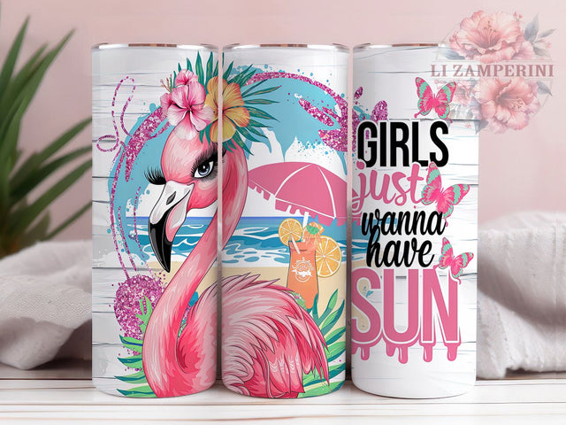 Flamingo Summer Vibes Beach Tumbler, Summer Vibes Tumbler, Girls Just Wanna Have Sun, Tropical Tumbler, Beach Lover Tumbler, 20oz Sublimation Wrap, Vacation Tumbler Sublimation Li Zamperini 