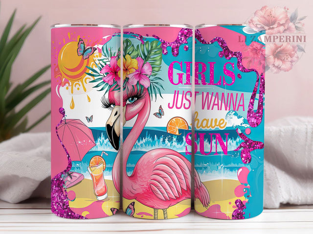 Flamingo Summer Vibes Beach Tumbler, Summer Vibes Tumbler, Girls Just Wanna Have Sun, Tropical Tumbler, Beach Lover Tumbler, 20oz Sublimation Wrap, Vacation Tumbler Sublimation Li Zamperini 