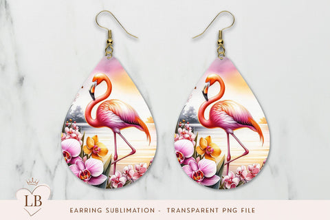 Flamingo Sunset Teardrop Earrings PNG Sublimation BijouBay 
