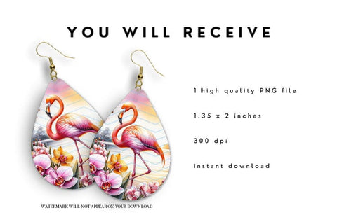 Flamingo Sunset Teardrop Earrings PNG Sublimation BijouBay 