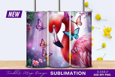 Flamingo surrounded by butterflies tumbler png Sublimation Regulrcrative 