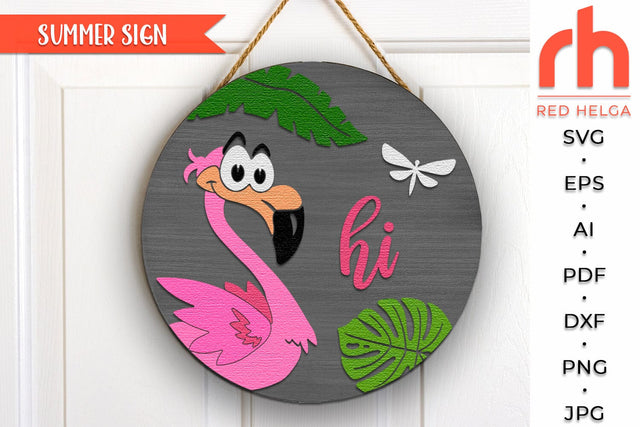 Flamingo SVG, Summer Door Sign Cut File, Tropic Hanger DXF SVG RedHelgaArt 