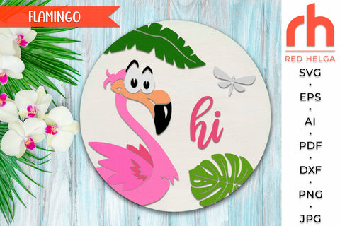 Flamingo SVG, Summer Door Sign Cut File, Tropic Hanger DXF SVG RedHelgaArt 