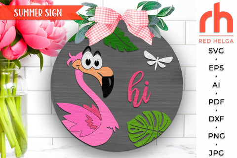 Flamingo SVG, Summer Door Sign Cut File, Tropic Hanger DXF SVG RedHelgaArt 