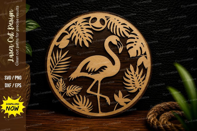 Flamingo Tropical Circle Laser Cut Svg Design SVG Regulrcrative 