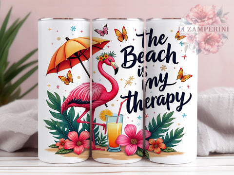 Flamingo Tumbler, Beach Therapy, 20 Oz Tumbler, Sublimation Design, Summer Vibes, PNG Download, Tropical Tumbler Sublimation Li Zamperini 