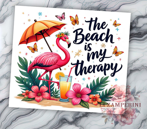 Flamingo Tumbler, Beach Therapy, 20 Oz Tumbler, Sublimation Design, Summer Vibes, PNG Download, Tropical Tumbler Sublimation Li Zamperini 