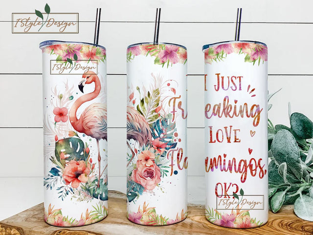 Flamingo Tumbler Cup Gifts For Women - Birthday Christmas Gifts For Flamingo Lovers - Flamingo Skinny Tumbler Wrap, 20oz Tumbler Sublimation Design Sublimation iStyleDesign 