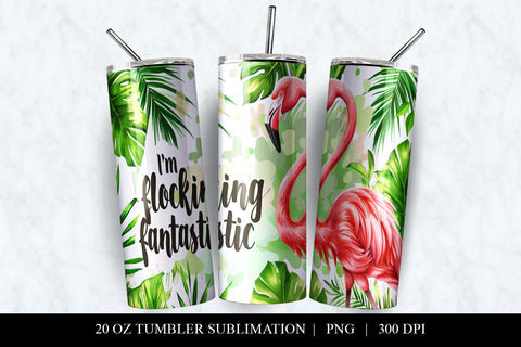 Flamingo Tumbler Design, 20oz Flocking Fantastic Tumbler PNG Sublimation BijouBay 