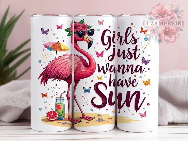 Flamingo Tumbler, Girls Just Wanna Have Sun, 20 Oz Tumbler, Sublimation Design, Summer Vibes, Tropical Drinkware, Beach Tumbler Sublimation Li Zamperini 