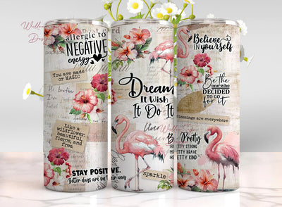 Flamingo Tumbler PNG - Positive Affirmations Pink - 20oz Skinny Seamless Tumbler Wrap PNG, Sublimation Tumbler Template for Straight Tapered Sublimation WillowSageDesign 