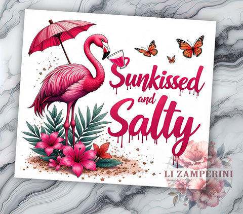 Flamingo Tumbler, Sunkissed Design, 20 Oz Tumbler, Sublimation PNG, Salty Beach Vibes, Tropical Tumbler, Summer Drinkware Sublimation Li Zamperini 