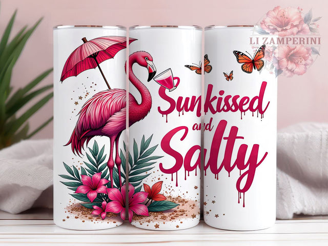Flamingo Tumbler, Sunkissed Design, 20 Oz Tumbler, Sublimation PNG, Salty Beach Vibes, Tropical Tumbler, Summer Drinkware Sublimation Li Zamperini 