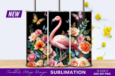 Flamingo With Roses And Butterflies Illustration Sublimation Regulrcrative 
