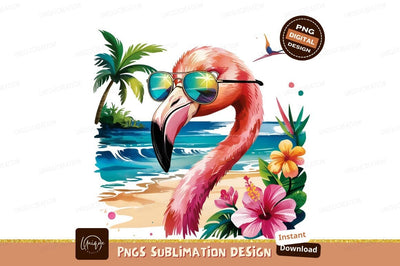 Flamingo With Sunglasses On Beach Vacation Sublimation Designangry 