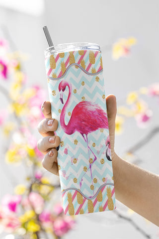 Flamingos 20 oz Skinny Tumbler Sublimation, Pastel Flamingo Print Tumbler Wrap Design For Straight Tumbler PNG Sublimation CaldwellArt 