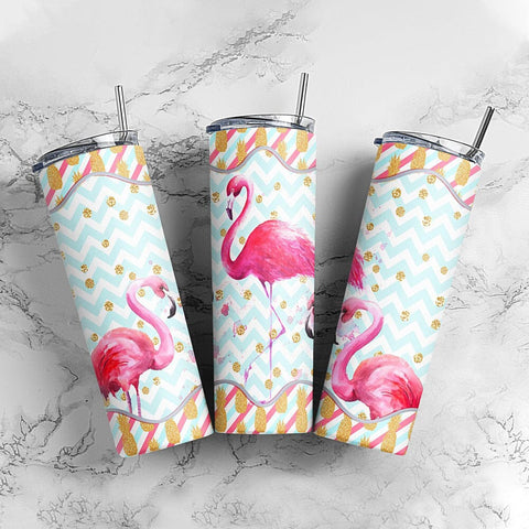 Flamingos 20 oz Skinny Tumbler Sublimation, Pastel Flamingo Print Tumbler Wrap Design For Straight Tumbler PNG Sublimation CaldwellArt 