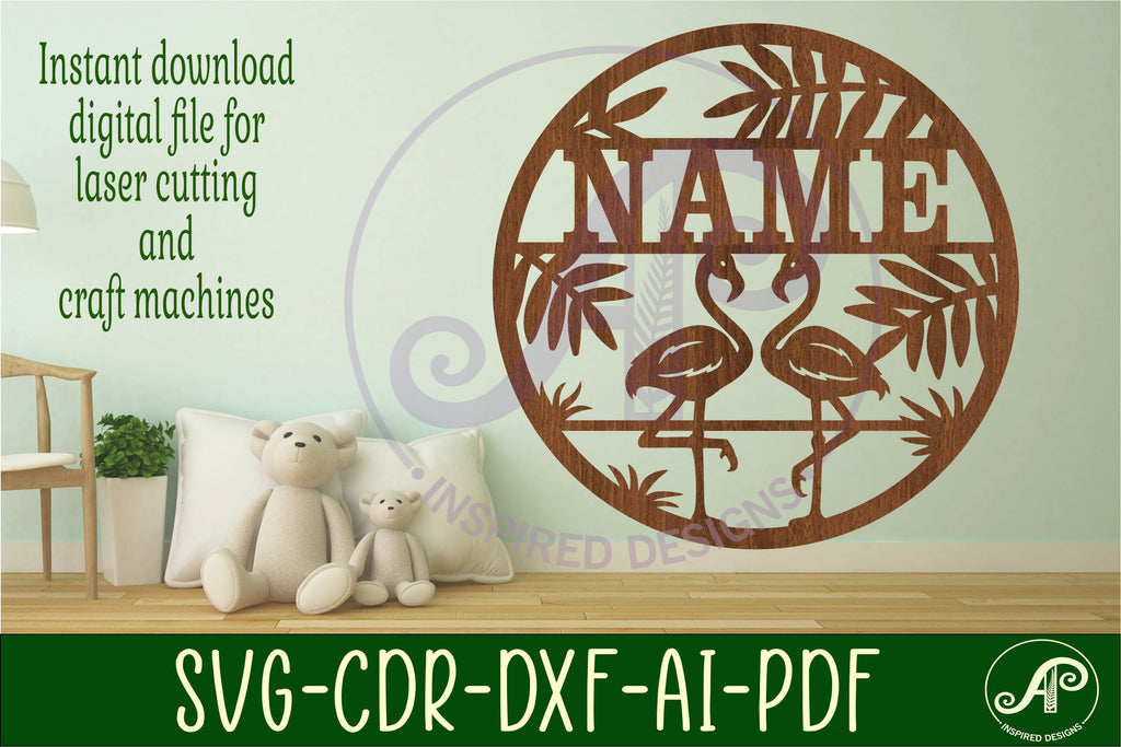Flamingos name sign svg laser cut template - So Fontsy