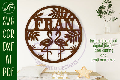 Flamingos name sign svg laser cut template SVG APInspireddesigns 