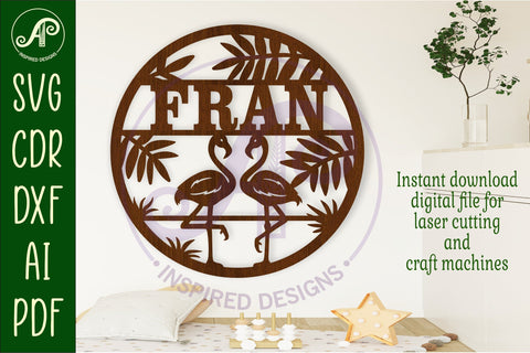 Flamingos name sign svg laser cut template SVG APInspireddesigns 